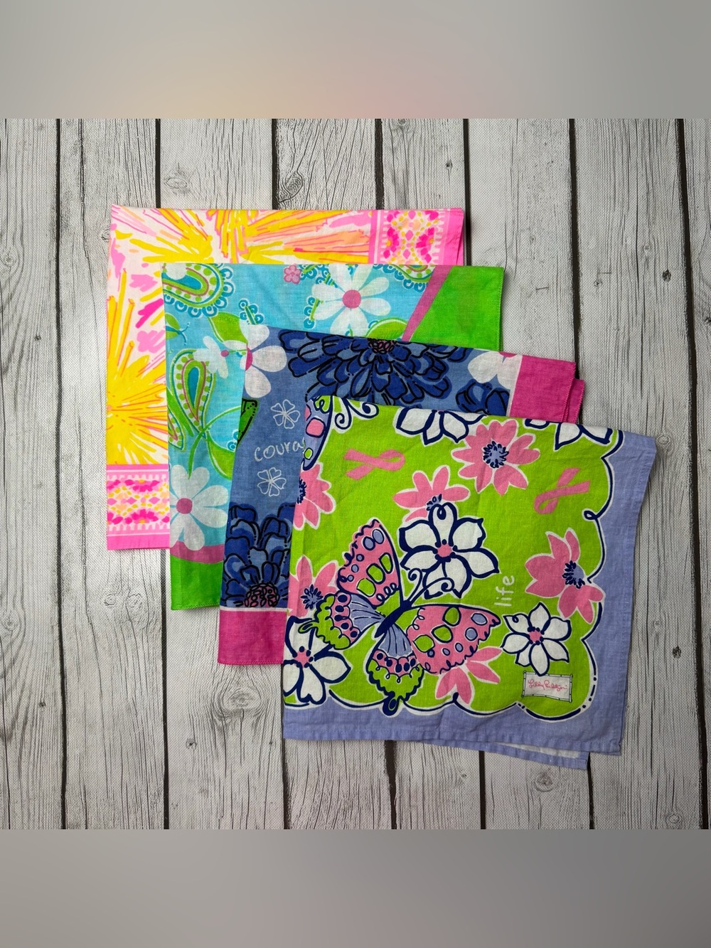Lilly Pulitzer Lot of 4 Hair Scarf Cotton Handkerchief Ford Breast Cancer Collab